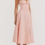Margovil Drawstring Neck Slit Bustier Midi Cami Dress