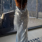 Margovil Halter Cowl Neck Open Back Sequin Maxi Party Dress