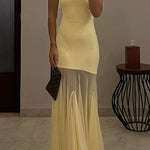 Margovil Strapless Tube Flare Mesh Maxi Party Dress