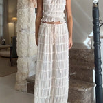 Frilled Halter Backless Crop Top Drawstring Waist Maxi Skirt Set