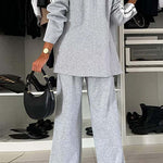 Margovil Patchwork Notch Lapel Pocketed Blazer Elastic Waist Wide Leg Pants Casual Set