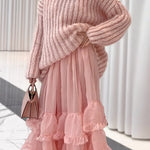 Margovil Turtleneck Drop Shoulder Fluffy Pullover Sweater