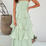 Margovil Strapless Ruffle Layered Maxi Dress
