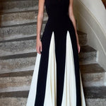 Margovil Low Cut Color Block Swing Maxi Cami Dress