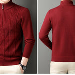 KZZ Men's solid color quarter-zip stand collar knit long-sleeved top