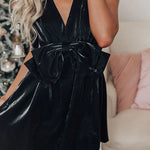 Mesmerizing Sight Satin Bow Design Pocketed Mini Dress
