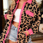 Polar Fleece Furry Coat Leopard Dot Pocket Dalmatian Spot Snap Button Plush Shaggy Jacket