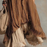 Bohemian Casual Striped Midi Dress With Linen Patchwork Hem.