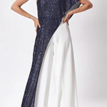 Party Favors Sequin One Shoulder Ruffle Detail Wide Leg Evening Jumpsuit