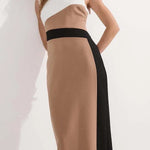 Workwear Day Colourblock Tailored Pencil Slit Stretch Midi Dress