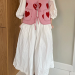 Red Heart Print Lace-up Vest