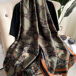 Vintage Floral Printed Silk Imitation Scarf