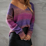 Sexy V-neck Tie Dye Irregular Gradient Sweater