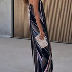 Tranquil Time Colored Lines Printed One Shoulder Loose Maxi Dress