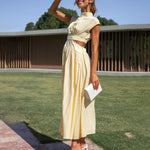 Stand Collar Solid Color Hollow Waist Long Dress