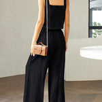 Nadorine 2 Piece Outfits Square Neck Tank Crop Top Wide Leg Pants Matching Lounge Set Tracksuit
