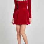 Endless Celebration Velvet Jewel Embellished Trim Long Sleeve Pocketed Mini Dress