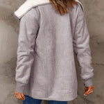 Fleece Long Sleeve Warm Teddy Coat Lapel Cardigan With Pocket