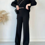 Solid Color Loose Hem Slit Two-piece Sweater Set