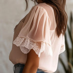 Boho Floral Embroidered Chiffon Blouse