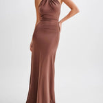 Slinky Halter Maxi Dress - Brown