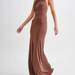 Slinky Halter Maxi Dress - Brown