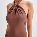 Slinky Halter Maxi Dress - Brown