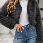 Stylish Long Sleeve Short Casual Faux Fur Jacket