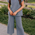 Quilted Textured Short Sleeve Top and Wide Leg Pants Set