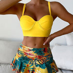 Tropical Print Push Up Ruched Bikini Swimsuit