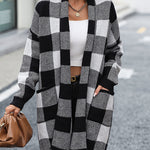 Plaid Dropped Shoulder Cardigan with Pocket