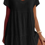 Cotton-Blend V Neck Casual Short Sleeve Weaving Dress