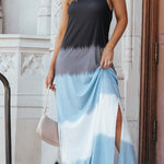 Sky Blue Tie Dye Spaghetti Strap Slit Maxi Dress