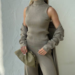Nadorine Women's Casual Knitted Three-piece Set Slim Fit Vest with Cardigan and Wide-leg Pants