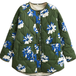 Floral Printed Round Neck Single Breasted Thin Cotton Jacket