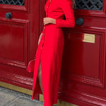 Bodycon Long Sleeves Buttoned Solid Color V-Neck Maxi Dresses Shirt Dress