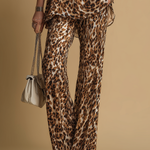 Elegant And Stylish Vintage Leopard Print Sleeveless Chiffon Top And Flared Pants Set