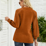 Nadorine V Neck Tops Solid Color Blouse Long Sleeve Pullover Lace Patchwork Shirt