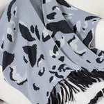 Fashionable Leopard Print Contrast Tassel Hem Loose Knitted Shawl