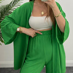 Two-Piece Set Long Sleeve Shirt Solid Color Pleated Elastic Waist Long Pants