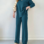 Solid Color Loose Hem Slit Two-piece Sweater Set