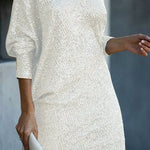Solid Sequined Off-shoulder Loose Mini Dress