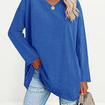 Solid Color V Neck Long Sleeve Pullover Basic Tshirts Casual Sweatshirts