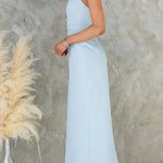 Halter Sleeveless Back Slit Waisted Maxi Dress
