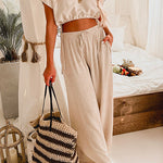 Margovil Drawstring Hem Crop Top Wide Leg Pants Loungewear Set