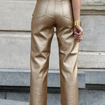 Faux Leather Straight Leg Pocketed Pants