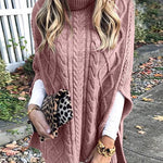 Margovil Solid Turtleneck Slit Sleeve Cloak Sweater
