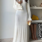 Margovil Bell Sleeves Back Lace-up Ruffle Trim Maxi Dress