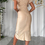 Margovil V Neck Ruffle Sleeves Slit Sequin Midi Party Dress