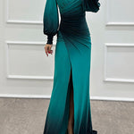 Margovil Off Shoulder Ruched Waist Gradient Tie Dye Wrap Maxi Dress